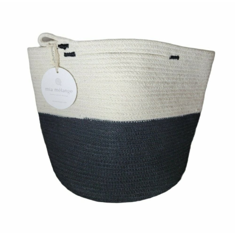 Woven Basket Foldable Storage Container Sealed FFF Mia Melange NWT Black White